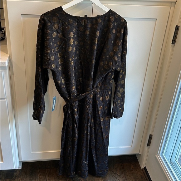 NWT MODCLOTH Golden Record Party Wrap Dress MIDI Black Gold Shimmer Large - Picture 11 of 11